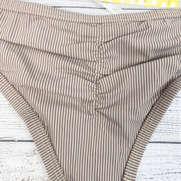 NEW Sun Kitten Ladies Tan and Grey Stripe Polkadot Swim Bikini Bottom XS - Picture 7 of 7
